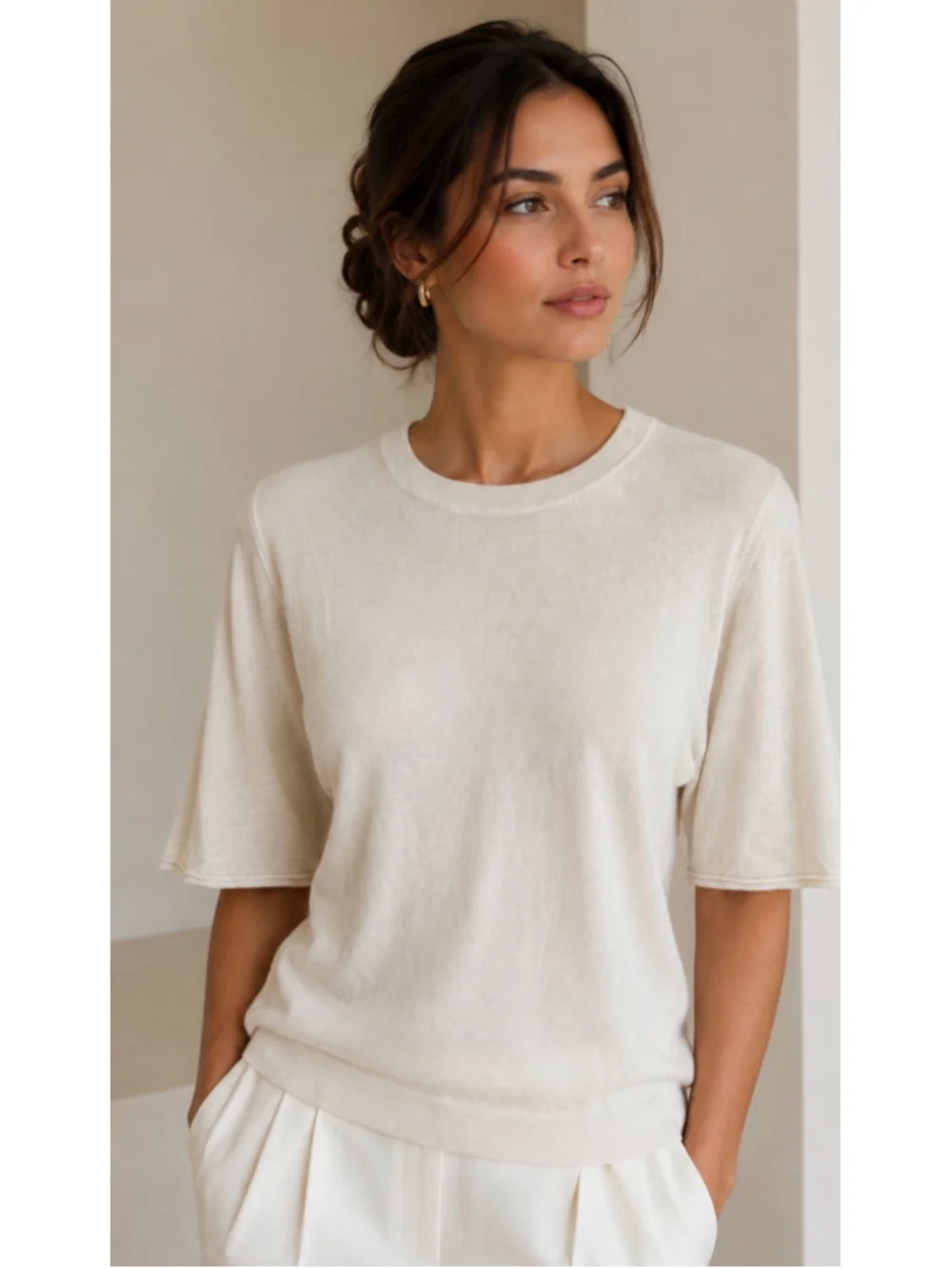 Zadig & Voltaire Beige Cashmere Short Sleeve Tee L Wings on Back Luxury